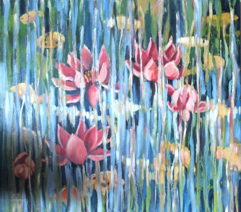 Lotus Lilies - oil  80 x 90 <br> $1500